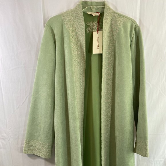 Solitaire Long Sleeve Open Duster Mint Green White Embroidery NWT Women's Size L - Picture 12 of 16